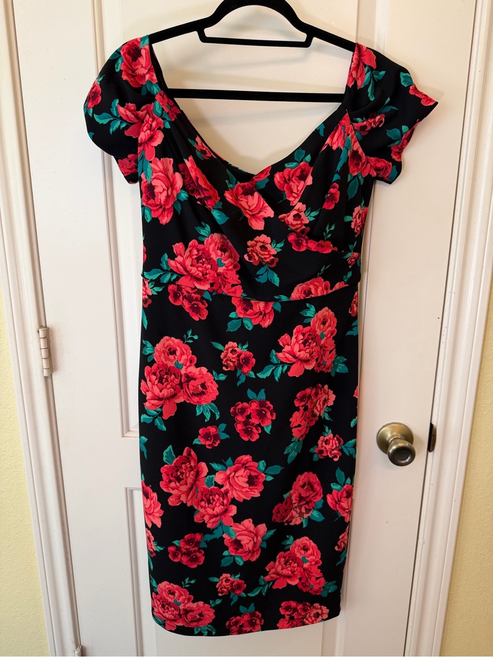 by & by Black Sheath Dress with Red Floral Print
